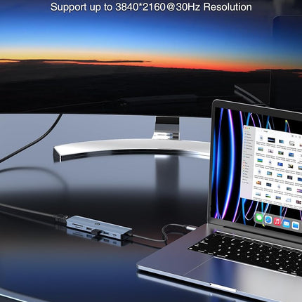 Concentrador USB C 7 en 1, Adaptador USB Tymyp, Transferencia de Datos de 5 Gbps, un Concentrador Versátil con HDMI 4K, 100W PD, Puertos USB 3.0, 2 Puertos USB 2.0 y un Lector de Tarjetas SD/TF