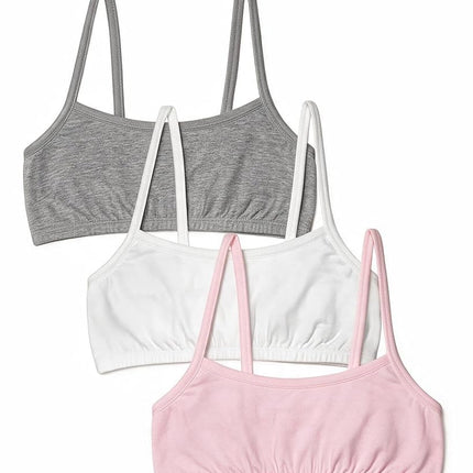 Fruit of the Loom Big Girls' Cotton Spaghetti Strap Sport 3 Pack, White/Bittersweet Pink/Grey Heather, 32(Pack of 3)