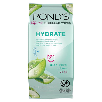 Pond's Vitamin Micelar Wet Wipes for Dry Skin Moisturising Aloe Vera Removes Makeup Waterproof 25 Wipes