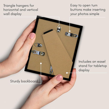 Americanflat 4x5 Picture Frame with Shatter-Resistant Glass - Streamline Collection - Thin Border Photo Frame for Tabletop and Wall Display - Hanging Hardware and Easel Stand Included - Black