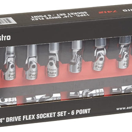 Astro Pneumatic Tool 12-Piece 1/4 Inch Drive Flex Socket Set - 6 Point Metric