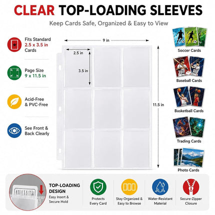 HBK Soccer Card Binder 9 Pocket, PU Leather Soccer Cards Binder with 50 Sleeves for Sports Card Storage, Soccers Gift for Trading Cards Collectors (NO-7, 900 Pockets)