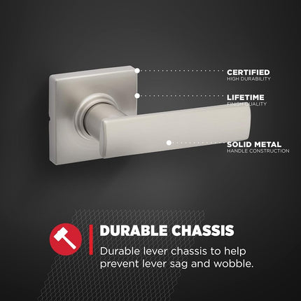 Kwikset Breton Interior Passage Door Handle, Lever for Closet and Hallway Doors, Reversible Non-Locking Handle Lever, Satin Nickel, with Microban Protection