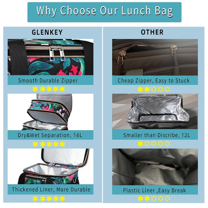 GLENKEY Expandable Lunch Box Women Insulated Soft Leakproof Cooler Bag