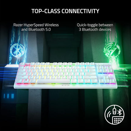 Clavier de jeu sans fil Razer DeathStalker V2 Pro TKL : Switches optiques low-profile – Linéaire rouge – Sans fil HyperSpeed et Bluetooth 5.0 – Batterie de 50 h – Touches avec revêtement ultra-durable – RVB – Blanc