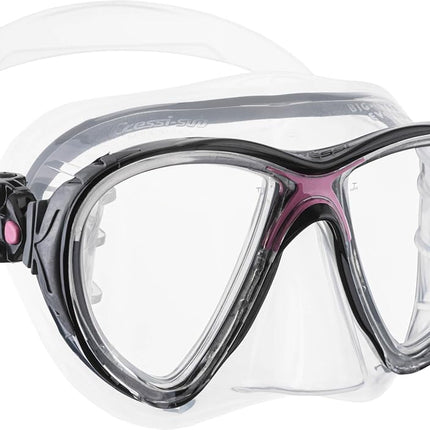 Cressi Big Eyes Evolution Snorkel Mask - Adult Snorkel Set & Quick-Adjust Buckles - Silicone Skirt & Scuba Ready - Low-Volume Scuba Mask - Clear/Black/Pink - One Size