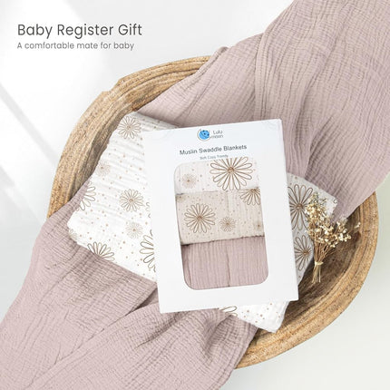 lulumoon Baby Muslin Swaddle Blankets: Soft Receiving Blanket for Newborn - Cotton Swaddling Blanket for Neutral 3Pack