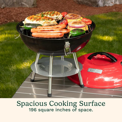 Cuisinart Parrilla de carbón portátil para exteriores, 14", compacta y ligera, roja (CCG-190RBC), para 4 personas