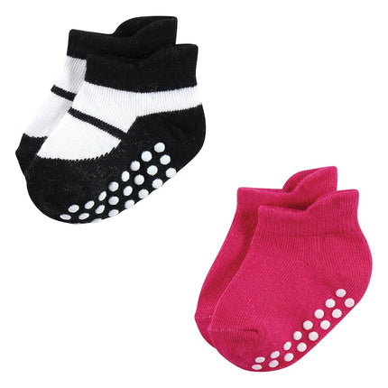 Hudson Baby Unisex Baby Non-Skid No-Show Socks, Pink Black, 4-6 Toddler