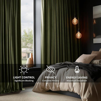 HPD Half Price Drapes Velvet Blackout Curtains/Drapes - 120 Inches Long 1 Panel Blackout Curtain Signature Pleated for Living Room & Bedroom - 25W X 120L, Hunter Green