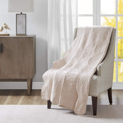 Madison Park Madison Park Luxe Quilted Throw Blanket - Damask Stitching Design, Cotton Filled Spread, Ultra Soft, Cozy Bedding for Living Room Couch, Sofa, Bed, 60x72", Scalloped Borders Blush