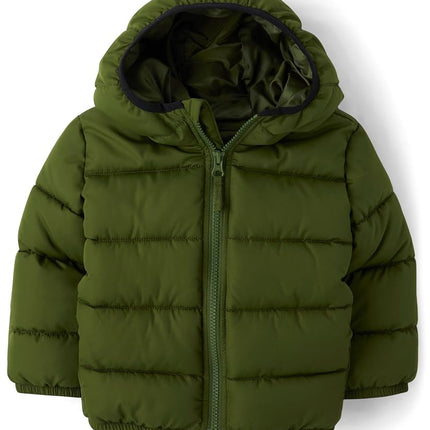 The Children's Place Baby and Toddler Boys' Medium Weight Wind-Resistant, Water-Resistant Puffer Jacket, Dark Ivy, 5T