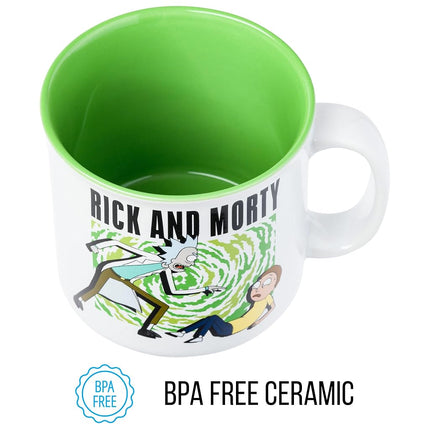 Silver Buffalo Rick and Morty Rick Pressing Morty Portal 20oz Ceramic Camper Mug