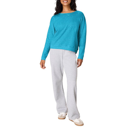 Hanes Women's Crewneck, EcoSmart Fleece Pullover with V-Notch, Sweatshirt, Bold Blue Heather, S