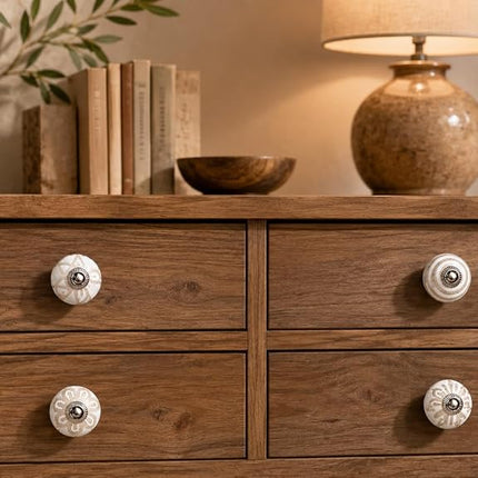JGARTS 20 Knobs White Hand Painted Ceramic Knobs Cabinet Drawer Pull