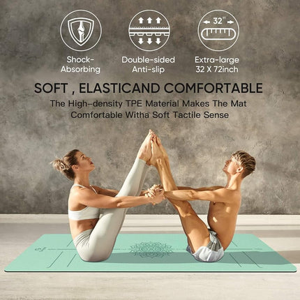 Tapis de yoga antidérapant en TPE avec lignes d'alignement, grandes tailles 183 cm L x 81 cm l x 0,8 cm É ou 0,6 cm É, tapis d'exercice et de fitness résistant aux déchirures pour le yoga, le pilates et les exercices au sol (vert et noir, épaisseur 8 mm)
