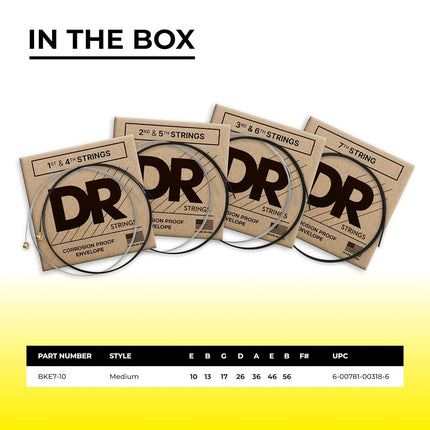 DR Strings BLACK BEAUTIES™ - BLACK Coloured Electric Guitar Strings: 7-String Medium 10-56