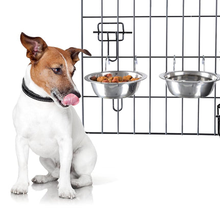 Set of 2 Stainless-Steel Dog Bowls - Cage, Kennel, and Crate Hanging Pet Bowls for Food and Water - 48oz Each and Dishwasher Safe by PETMAKER