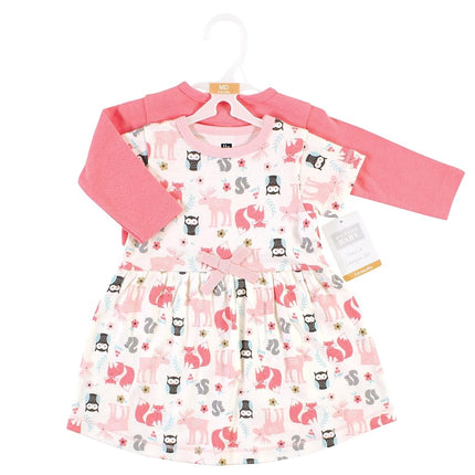 Hudson Baby Baby Girls' Cotton Dress and Cardigan Set, Forest, 3T