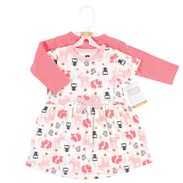 Hudson Baby Baby Girls' Cotton Dress and Cardigan Set, Forest, 12-18 Months