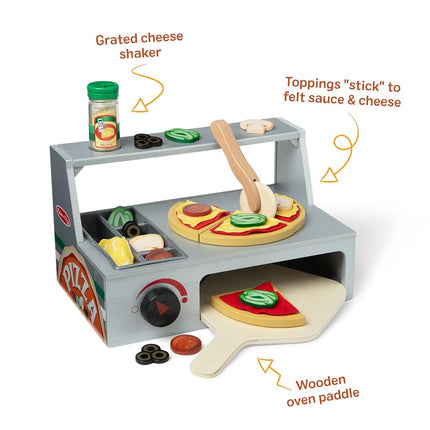 Melissa & Doug Wooden Pizza Toy Shop – Kitchen with Oven & Food Set | Role Play for Children | Age 3+ - FSC Certified