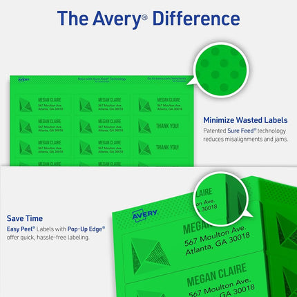 Avery Printable Shipping Labels with Sure Feed, 2" x 4", Neon Green, 1,000 Blank Mailing Labels (5976)