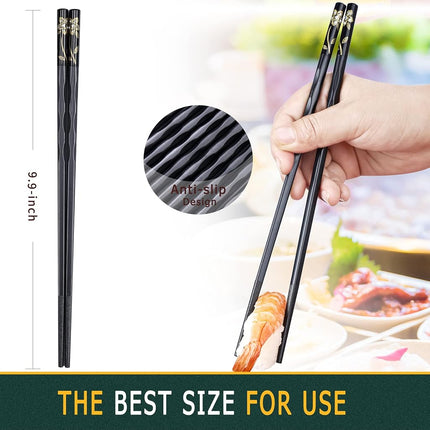 Serie de Palillos de Fibra de Vidrio - Palillos Japoneses Antideslizantes, Reutilizables, Aptos para Lavavajillas, 5 Pares, Set de Regalo, 25.1 cm, Negros