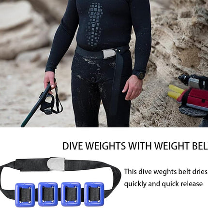 Dive Weights for Scuba Diving Weight Belt,Vinyl Scuba Weights, Coated Dive Weights,Coated Lead Diving Weights, Dive Belt Weights for Freediving (Blue：4 Dive Weights + Belt, 1.1lb / 0.5kg)