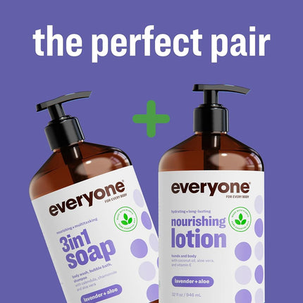 Everyone Nourishing Hand and Body Lotion, 32 Ounce (Pack of 2), Lavender and Aloe, Plant-Based Lotion with Pure Essential Oils, Coconut Oil, Aloe Vera and Vitamin E