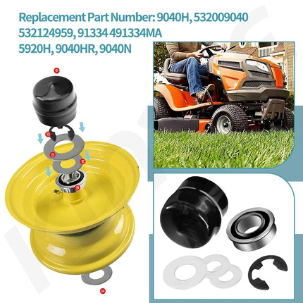 9040H Front Wheel Bushing to Bearing Conversion Kit Compatible with Craftsman, Poulan, Husqvarna, Jonsered, Murray Lawn Mower Fits 532009040, 532124959, 91334, 491334MA, 5920H, 9040HR, 9040N