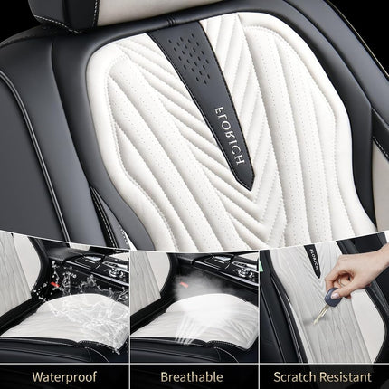 FLORICH Car Seat Covers Full Set, Leather Seat Covers for Cars 5 Seats, Waterproof Car Seat Protector,Automotive Seat Covers & Accessories Fit for SUV Sedan Truck-Black&White