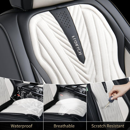 FLORICH Car Seat Covers Full Set, Leather Seat Covers for Cars 5 Seats, Waterproof Car Seat Protector,Automotive Seat Covers & Accessories Fit for SUV Sedan Truck-Black&White