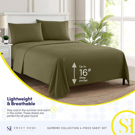 Sweet Home Collection Luxury Bedding Set with Flat, Fitted Sheet, 2 Pillow Cases, Find Double Brushed Microfiber, Olive, Twin
