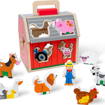 Melissa & Doug Wooden Take-Along Sorting Barn | Stacking Toy for Kids, 10 Farm Animals | Age 2+