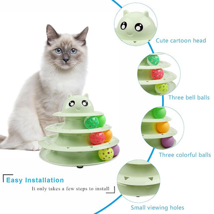 UPSKY Cat Toy Roller 3-Level Turntable Cat Toy Balls with Six Colorful Balls Interactive Kitten Fun Mental Physical Exercise Puzzle Toys
