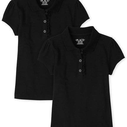 Lot de 2 polos piqués à manches courtes et volants The Children's Place pour filles, noir, taille très petite