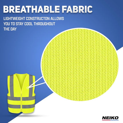 Gilet de sécurité haute visibilité Neiko ANSI Classe 2, sans poche, jaune néon, taille M