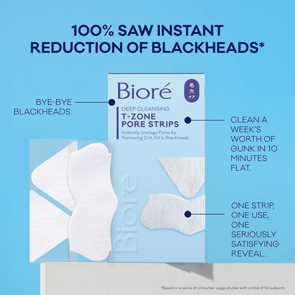 Bioré T-Zone Blackhead Remover Deep Cleansing Pore Strips, (5 Nose + 5 Face + 5 Chin Pore Strips), Blackhead Pore Strips For The T-Zone Area, 15 Count