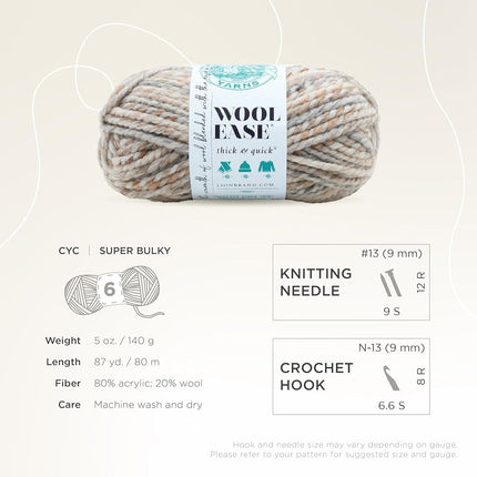 Lion Brand Yarn, lana gruesa y rápida Wool-Ease para tejer, hacer ganchillo y manualidades, paquete de 3, Fósil