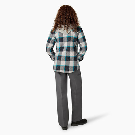 Chaqueta de camisa de franela con capucha Dickies para mujer, gris, 2X