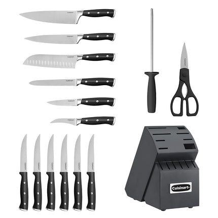 Cuisinart C77BTR-15PBK Classic Forged Triple Rivet, Ensemble de 15 couteaux avec bloc, Lames supérieures en acier inoxydable à haute teneur en carbone pour une précision et une exactitude accrues, Noir