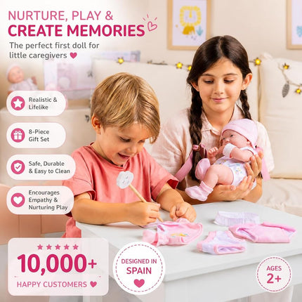 JC Toys La Newborn Nursery African American 8 Piece Layette Baby Doll Gift Set, featuring 14" Life-Like Original Newborn Doll, Pink Baby Doll, Pink African American