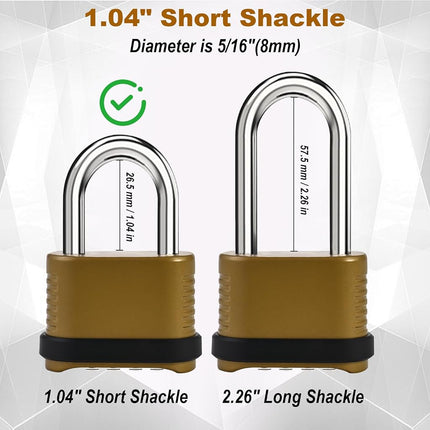 2 Pack Combination Lock | 4-Digit Heavy Duty Combo Lock - 26.5mm Outdoor Waterproof Combination Padlock for Outdoor Fence, Locker, Sheds, Gym, Gate Hasps - Golden (2pcs, Short Shackle)