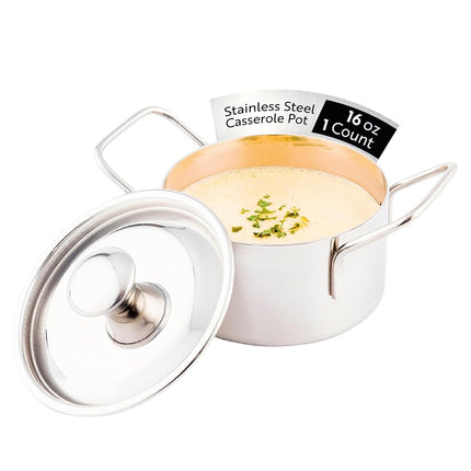 Restaurantware - Cocotte individuelle avec couvercle, 473 ml, 1 cocotte individuelle incassable – Poignées intégrées, durable, cocotte à soupe en acier inoxydable, cuisine et sert des portions individuelles,