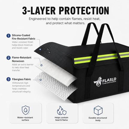 FLASLD Large Fireproof Lipo Bag for Lithium Battery Storage and Charging, 14 x 7.8 x 9.5in Waterproof Box for Documents and Valuables