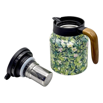 35 OZ Vintage Floral Tea Pot with Infuser, Insulated Stainless Steel Tea Kettle, 12 Hour Hot/Cold Retention, Tea-Water Separation Loose Leaf Tea Steeper for Hot Drinks (Green)