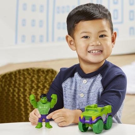 Hasbro Marvel Spidey and His Amazing Friends Hulk Action Figure and Smash Truck Vehicle, Pre-School Toy for Children Aged 3 and Up, Multicolor (F3989)