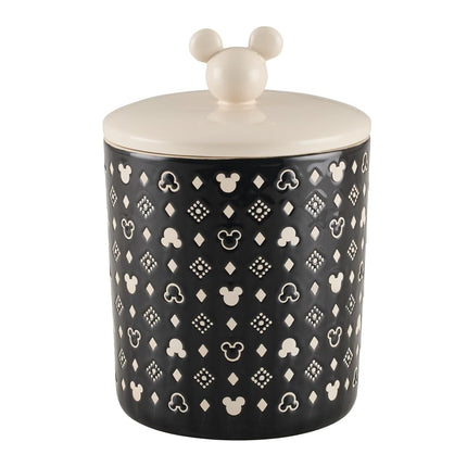 Disney Home Monochrome Extra Large Ceramic Canister/Food Storage Container/Cookie Jar, Airtight Lid, 12.8 Cup with a Mickey-shaped knob Lid - Black