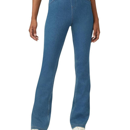 HUE Women's Ultra Soft High Waist Denim Baby Bootcut Leggings, Medium Wash, M