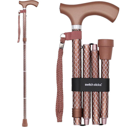 Bâton de marche pliant et réglable Switch Stick en or rose de luxe gravé